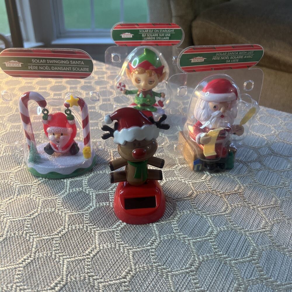 HOLIDAY Theme Solar dashboard dancers Lot 4/ Santa w List & Swing, Elf, Reindeer